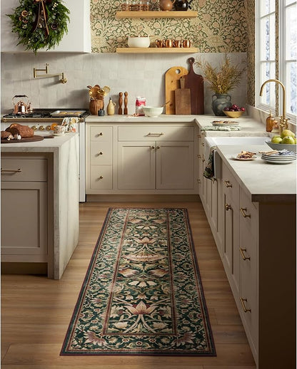 RUGGABLE x Morris & Co Machine Washable Area Rug – Lodden Soft Evergreen & Gold 5x7, Stain-Resistant, Non-Slip – Medium Rugs for Living Room, Bedroom, Hallway, Entryway & Office–with Cushioned Pad