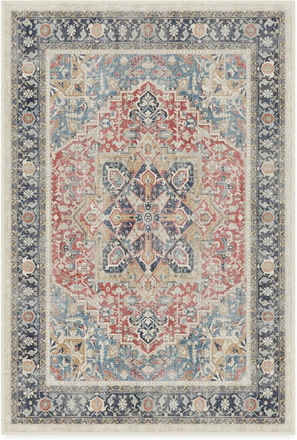 RUGGABLE Washable Vintage Area Rug – Kamran Cayenne Red 4x6, Stain-Resistant, Non-Slip – Medium Machine Washable Rugs for Living Room, Bedroom, Hallway, Entryway & Office–with Cushioned Pad