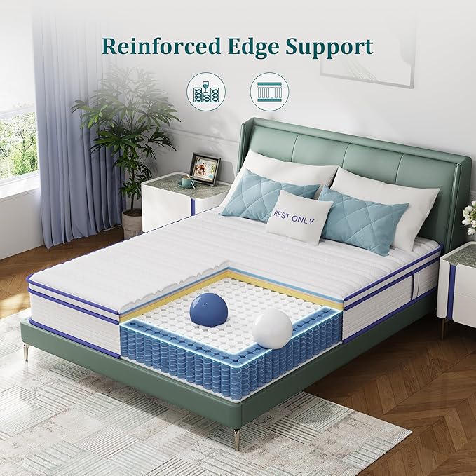 Twin Mattress 12 Inch, Rest Only Twin Size Hybrid Mattress in a Box with Pocket Spring, Medium Firm, Motion Isolation and Pressure Relieving, for Kid's Room