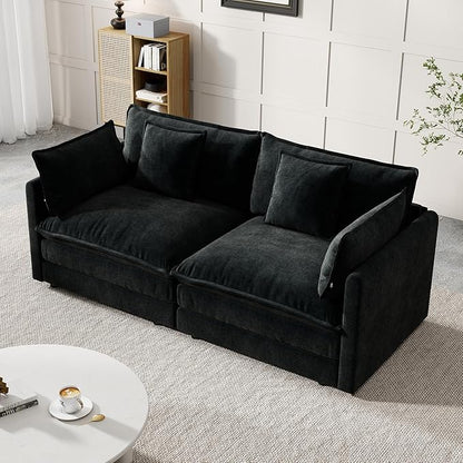 Modular Sectional Sofa, 76.7 Inch I-Shaped Cloud Sofa with Deep Seat Comfortable Chenille Sofa with Cushion Double Sectional Sofa for Living Room Apartment,Black