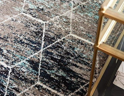 Unique Loom Trellis Frieze Collection Area Rug - Geometric (8' Round, Blue Multi/ Ivory)