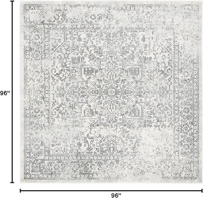 SAFAVIEH Evoke Collection Area Rug - 8' Square, Ivory & Grey, Distressed Design, Non-Shedding & Easy to Clean, Ideal for Living Room, Bedroom, Dining Space (EVK256F)