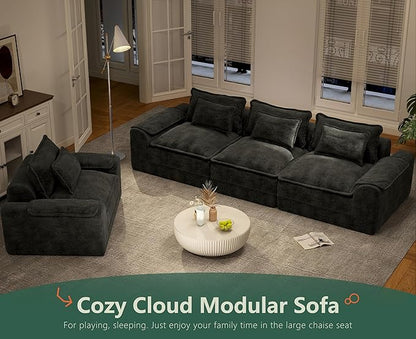 Hobestluk 120" Cloud Sectional Couch 3-Seater Sofa with Deep Seat Modular Sofa with Removable Cover Large Sofa Couch for Living Room (Dark Grey, 3-Seater Sofa)