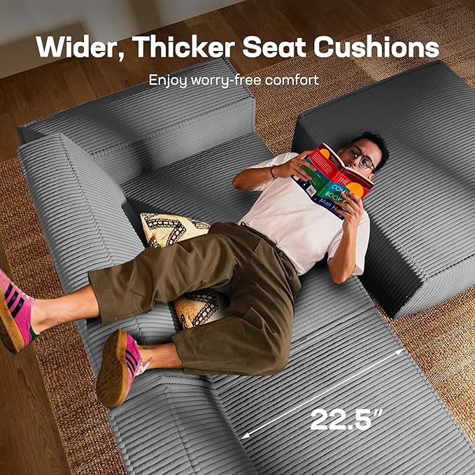 Marsail Modular Sectional Sofa, 142" U-Shaped Modular Sectional Couch with Deep Seat, Freely Combinable Sectional Clound Sofa for Living Room, No Assembly, Plush Corduroy Fabric, Grey