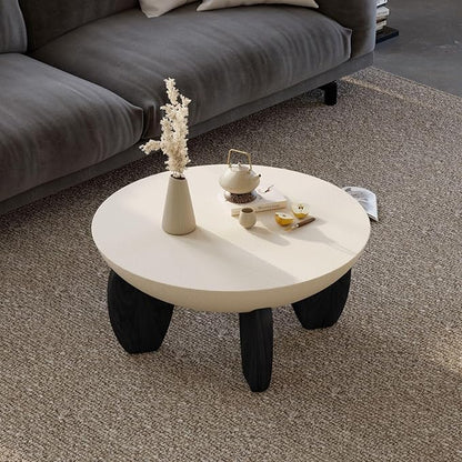 homary Round Concrete Coffee Table with Premium Walnut Ash Wood Legs, Modern Minimalist Cement Finish Center Table for Living Room (Black, 29.9" W x 29.9" D x 14.4" H)