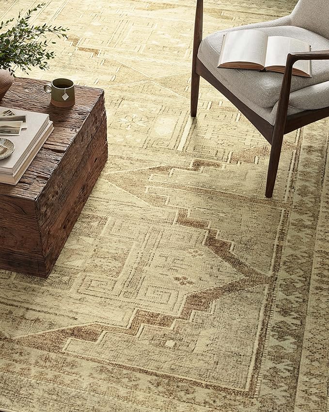 Loloi Magnolia Home by Joanna Gaines Sinclair Collection SIN-02 Khaki/Tobacco 2'-3" x 7'-6", .25" Pile Height, Machine Washable, Runner Rug