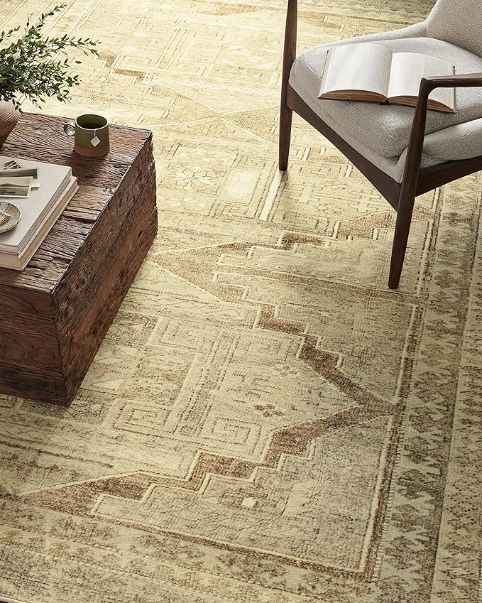 Loloi Magnolia Home by Joanna Gaines Sinclair Collection SIN-02 Khaki/Tobacco 2'-3" x 9'-6", .25" Pile Height, Machine Washable, Runner Rug