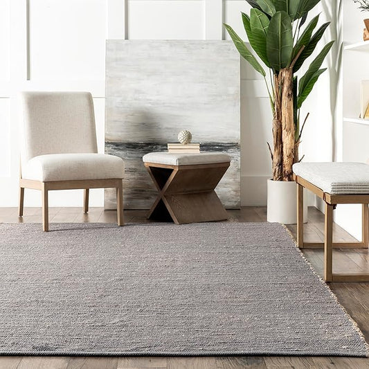 nuLOOM 2'6" x 10' Elfriede Jute & Cotton Hand Woven Area Rug, Elfriede Grey, Solid Rustic Farmhouse Style, Weaved Design, Natural Fiber, for Bedroom, Living Room, Dining Room, Hallway, Office