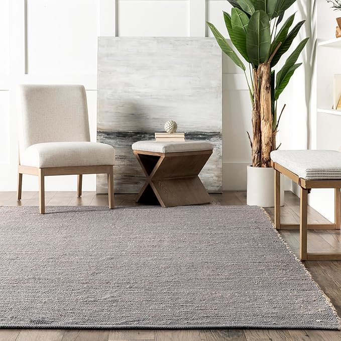 nuLOOM 11'6" x 14'6" Elfriede Jute & Cotton Hand Woven Area Rug, Elfriede Grey, Solid Rustic Farmhouse Style, Weaved Design, Natural Fiber, for Bedroom, Living Room, Hallway, Office, Entryway
