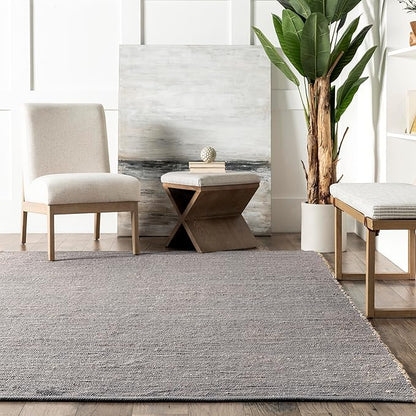 nuLOOM 2'6" x 6' Elfriede Jute & Cotton Hand Woven Area Rug, Elfriede Grey, Solid Rustic Farmhouse Style, Weaved Design, Natural Fiber, for Bedroom, Living Room, Dining Room, Hallway, Office, Entryway