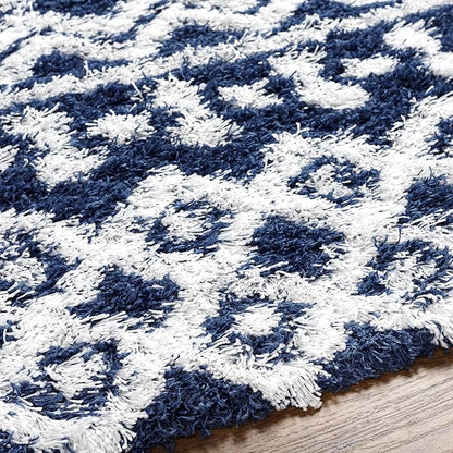 Livabliss Hapsburg Moroccan Shag Area Rug,7'10" x 10'3",Navy/White