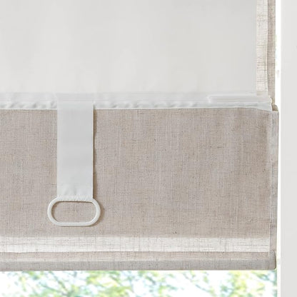 Madison Park Kyler Cordless Roman Shades - Single Panel, Lightweight Linen Blend Fabric, Natural Design, Easy Installation, Light Filtering Window Blind, Bedroom, Living Room Decor 35"W x 64"H Natural