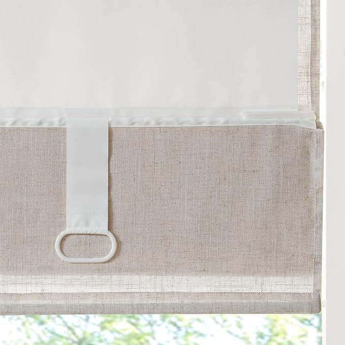 Madison Park Kyler Cordless Roman Shades - Single Panel, Lightweight Linen Blend Fabric, Natural Design, Easy Installation, Light Filtering Window Blind, Bedroom, Living Room Decor 34"W x 64"H Natural