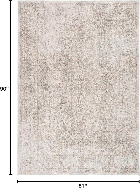 SAFAVIEH Evoke Collection 5'1" x 7'6" Ivory / Taupe EVK256E Oriental Distressed Non-Shedding Living Room Bedroom Area Rug