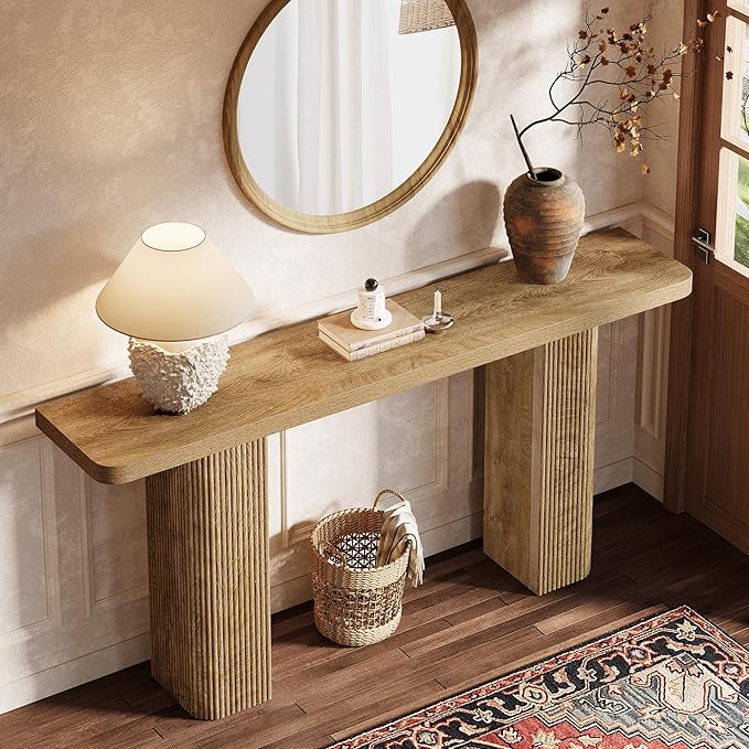 Tribesigns 63-Inch Long Entryway Table, Farmhouse Console Table Behind Couch, Modern Wooden Entry Stand with Fluted Deign for Living Room, Hallway, Foyer, Entrance