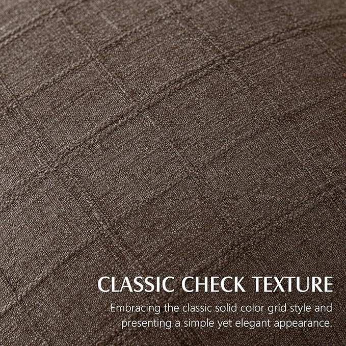 Foindtower Set of 2 Decorative Linen Check Throw Pillow Covers Neutral Farmhouse Vintage Cushion Covers Modern Boho Home Decor for Sofa Chair Couch Bedroom Living Room,26×26 Inch,Dark Brown