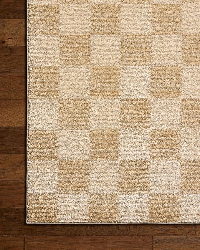 Loloi Chris Loves Julia Calvin Collection CLV-01 Wheat/Ivory 7'-10" x 10' Area Rug Checkered Neutral Soft Living Room Bedroom Carpet