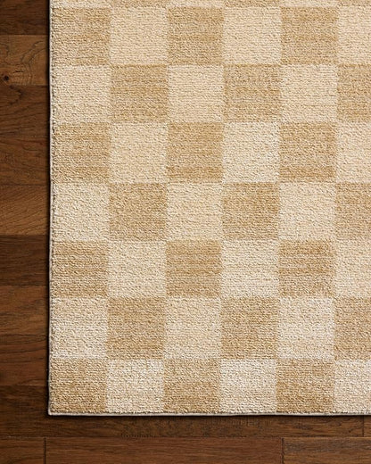 Loloi Chris Loves Julia Calvin Collection CLV-01 Wheat/Ivory 11'-6" x 15'-7" Area Rug Checkered Neutral Soft Living Room Bedroom Carpet