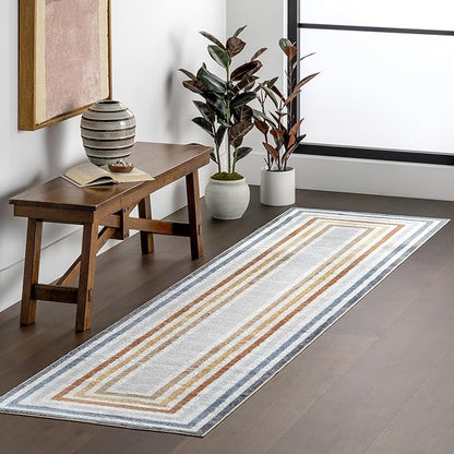 nuLOOM 2'6" x 10' Machine Washable Stain-Resistant Area Rug Low Profile for Living Room, Bedroom, and Dining Room, Alienor Multicolor