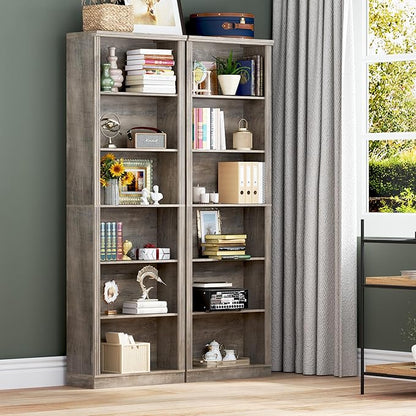 75" Tall Bookshelf, 6-Tier Floor Standing Bookcase with Adjustable Shelves, 24" Wide Open Storage Shelf, Modern Display Organizer for Home Office, Living Room, Bedroom, Study