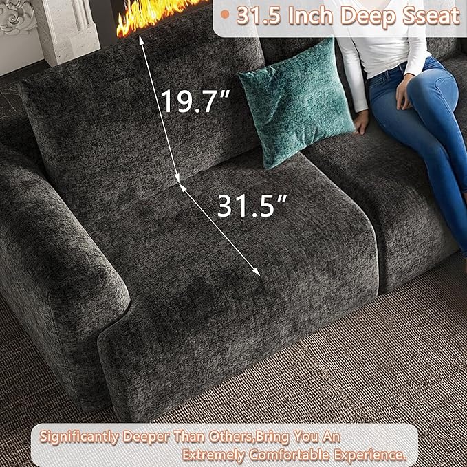 EASE MOOSE Cloud Couch Sectional Sofa, Large L-Shaped Oversized Modular Couch for Living Room, Minimalist Boneless Convertible Couches with Ottoman, 5-Seat Deep Sofa for Bedroom, Chenille (Dark Grey)