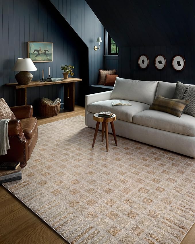 Loloi Chris Loves Julia Calvin Collection CLV-03 Bone/Natural 11'-6" x 15'-7" Area Rug Checkered Neutral Soft Living Room Bedroom Carpet