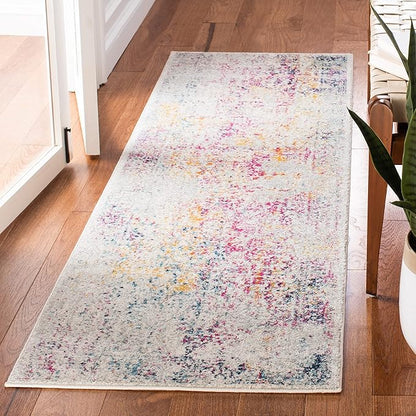 SAFAVIEH Evoke Collection Runner Rug - 2'2" x 7', Ivory & Fuchsia, Distressed Design, Non-Shedding & Easy to Clean, Ideal for Foyer, Bedroom, Kitchen, Hallway (EVK256Q)