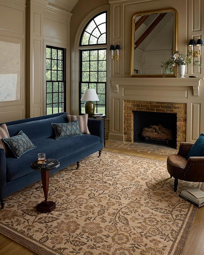 Loloi Chris Loves Julia Rue Collection RUE-03 Bark/Mocha 5'-0" x 7'-6" Area Rug Jute Neutral Floral Living Room Bedroom Rug