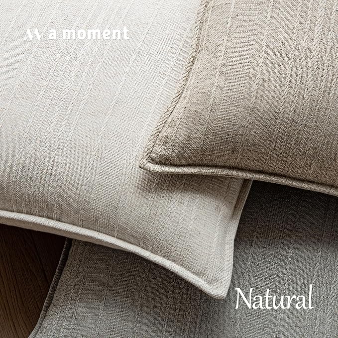 a moment Linen Pillow Covers Set of 2,Boho Farmhouse Throw Pillowcases Neutral Textured Decorative Covers for Couch Sofa, Soft Linen Blend Accent Case Cushion Christmas Home Decor 26"x26"Ivory