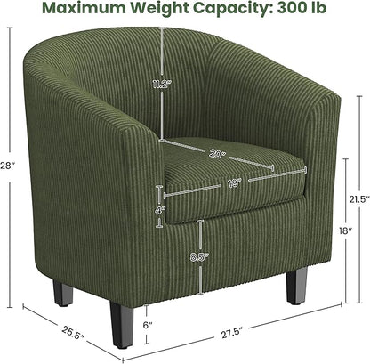 Yaheetech Corduroy Barrel Chairs Set of 2, Upholstered Club Chairs, Round Armchairs Waiting Room Chairs with Soft Cushion for Living Room Bedroom Reading Room, Dark Green