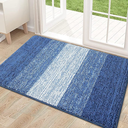 Kitinjoy Indoor Outdoor Door Mat, 32x20 Non-Slip Absorbent Dirt Trapper, Low-Profile Washable Inside Entrance Front Floor Mat, Sturdy Soft Entry Doormats for Entryway, Navy Blue