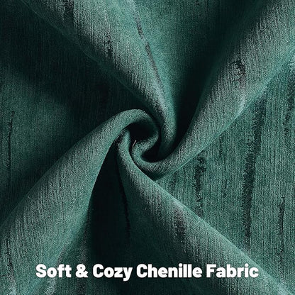 FUTEI Dark Green Chenille Decorative Throw Pillow Covers 26x26 Inch Set of 2,Soft Embossed Striped Textured Euro Pillow Shams,Modern Home Decor for Couch Bed Living Room