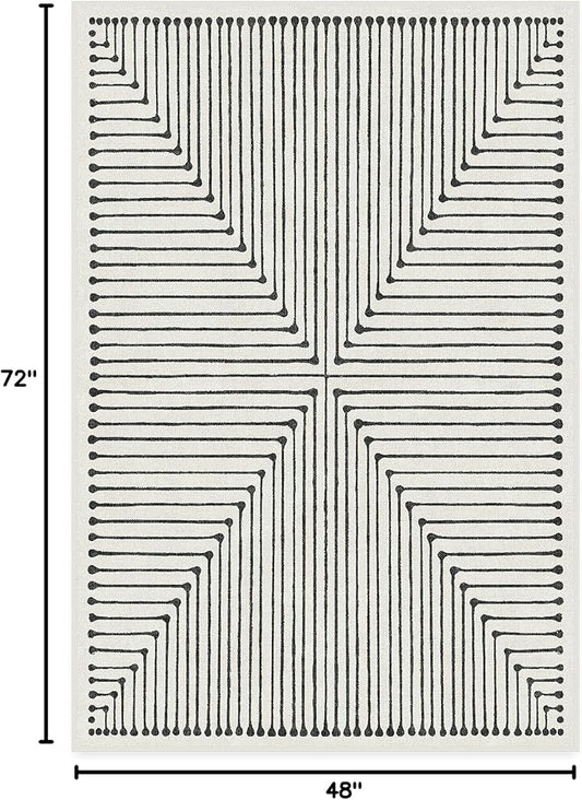 RUGGABLE x Jonathan Adler Machine Washable Modern Area Rug – Inkdrop Black & Ivory 4x6, Stain-Resistant, Non-Slip – Medium Rugs for Living Room, Bedroom, Hallway, Entryway & Office–with Cushioned Pad