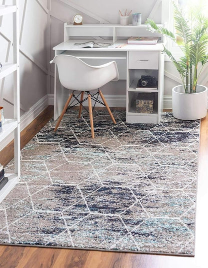 Unique Loom Trellis Frieze Collection Area Rug - Geometric (9' x 12', Blue Multi/ Ivory)