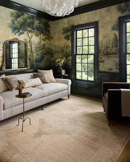 Loloi Chris Loves Julia Palma Collection PLM-07 Wheat/Taupe 9'-6" x 13'-1" Fringe Area Rug Vintage Style Boho Living Room Bedroom Carpet