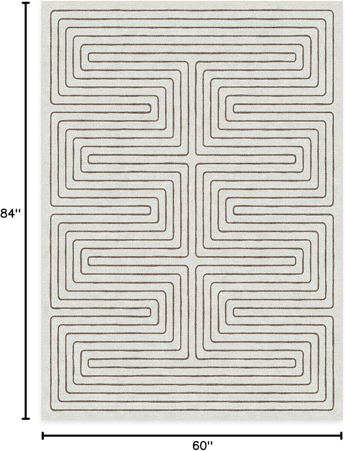 RUGGABLE x Jonathan Adler Machine Washable Modern Area Rug – Labyrinth Camel/Ivory 5x7, Stain-Resistant, Non-Slip – Medium Rugs for Living Room, Bedroom, Hallway, Entryway & Office–with Cushioned Pad