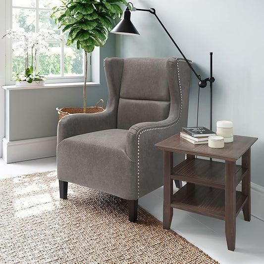 SIMPLIHOME Acadian SOLID WOOD 19 inch Wide Square Transitional End Table in Warm Walnut Brown for the Living Room and Bedroom