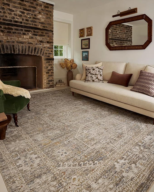 Loloi Chris Loves Julia Ida Collection IDA-01 Taupe/Multi 5'-3" x 7'-6", .19" Pile Height, Area Rug