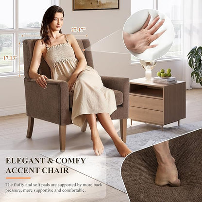 Accent Chairs for Living Room, Mid-Century Wooden Fabric Living Room Chairs, Arm Chair, Side Chairs for Living Room, Bedroom, Reading Nook