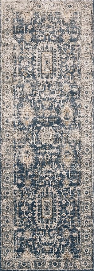 Loloi Teagan Collection TEA-03 Denim/Pebble 2'-8" x 4' Accent Rug, Large, Soft Neutral Rug, High-Traffic for Living Room, Bedroom, Home Office, Dining Area