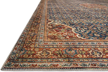 Loloi Layla Collection LAY-09 Cobalt Blue/Spice 5'-0" x 7'-6" .13" Thick Area Rug, Soft, Durable, Vintage Inspired, Distressed, Low Pile, Non-Shedding, Easy Clean, Printed, Living Room Rug