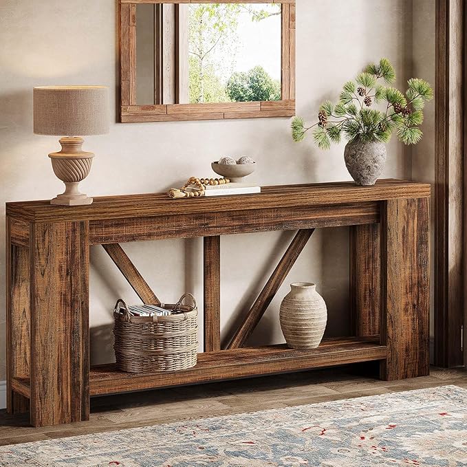 Tribesigns 70.9" Narrow Long Console Table, 2-Tier Farmhouse Entryway Table with Storage, Modern Entry Sofa Table Behind Couch for Hallway, Foyer, Living Room, Dark Brown