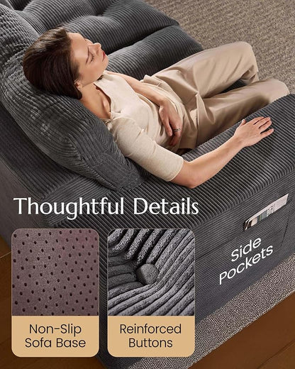 High Back Boneless Couch, Oversized U Shaped Cloud Couch with Versatile 2-Pack Pillow Blankets, Corduroy Modular Sectional Sofa with Ottoman, No Assemble Sectional Couches for Living Room