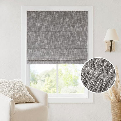 Madison Park Cordless Roman Shades, Total Blackout Window Blind Privacy Window Shades, Thermal Insulated Cordless Window Treatment for Bedroom, Living Room, Quincy, Single Panel 27" W X 64" H Grey