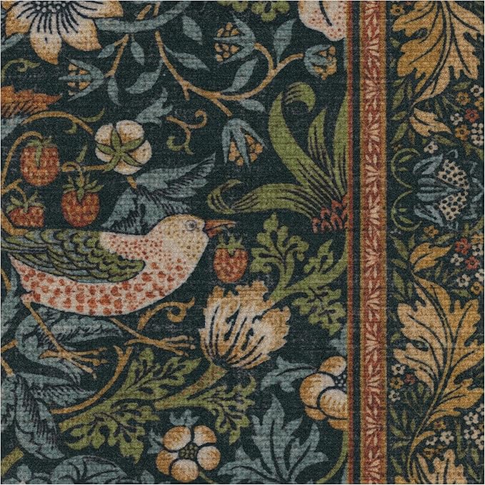 RUGGABLE x Morris & Co Washable Area Rug – Strawberry Thief Indigo 5x7, Stain-Resistant, Non-Slip – Medium Machine Washable Rugs for Living Room, Bedroom, Hallway, Entryway & Office–with Standard Pad