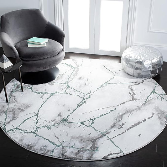 SAFAVIEH Craft Collection 8' Round Grey/Green CFT877Y Modern Abstract Non-Shedding Living Room Dining Bedroom Foyer Area Rug