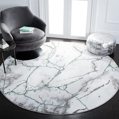 SAFAVIEH Craft Collection Area Rug - 4' Round, Grey & Green, Modern Abstract Design, Non-Shedding & Easy Care, Ideal for High Traffic Areas in Living Room, Bedroom (CFT877Y)