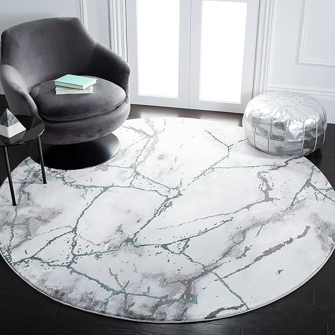 SAFAVIEH Craft Collection Area Rug - 6'7" Round, Grey & Green, Modern Abstract Design, Non-Shedding & Easy Care, Ideal for High Traffic Areas in Living Room, Bedroom (CFT877Y)
