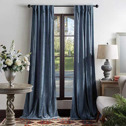 Martha Stewart Naples Chenille Solid Back Tab Window Curtain Panel Pair, 95, Navy