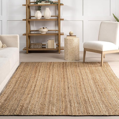 nuLOOM 2x12 Rigo Jute Hand Woven Area Rug, Natural, Solid Farmhouse Design, Natural Fiber, For Bedroom, Living Room, Dining Room, Hallway, Office, Kitchen, Entryway